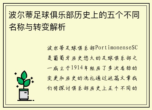 波尔蒂足球俱乐部历史上的五个不同名称与转变解析