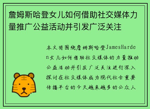 詹姆斯哈登女儿如何借助社交媒体力量推广公益活动并引发广泛关注